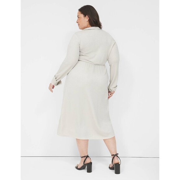 Lane Bryant Lurex Silver Sparkly Faux-Wrap Collar Midi Dress Size 22/24 3X Plus - Picture 2 of 11